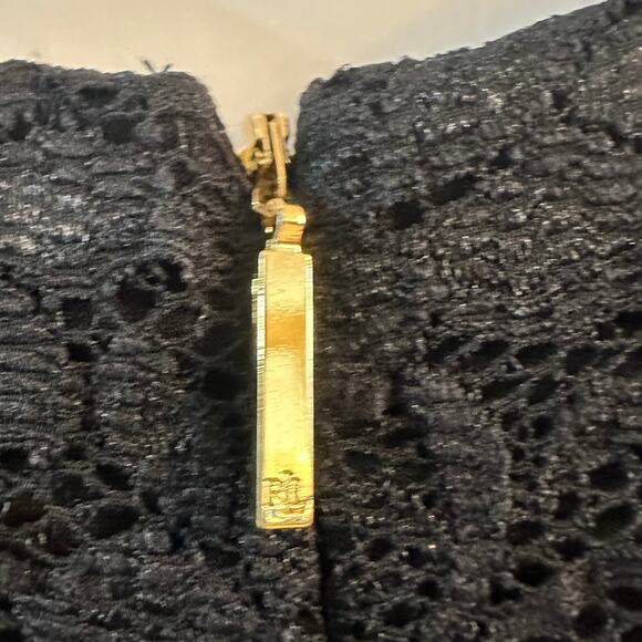 Lauren Ralph Lauren Lace Sheath Midi Little Black Dress Cocktail Party Large - Picture 5 of 10